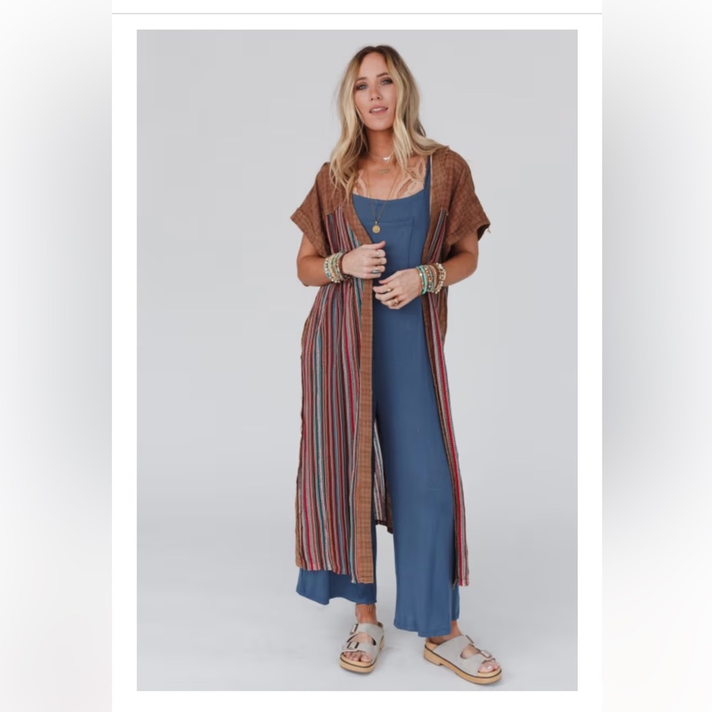 Three Bird Nest Wild Heart Contrast Side Button Duster Color Mocha Size Medium